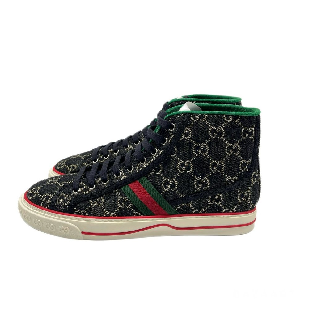 Gucci GG Jacquard Black Denim High-Top Tennis 1977 Men's Sneakers US11